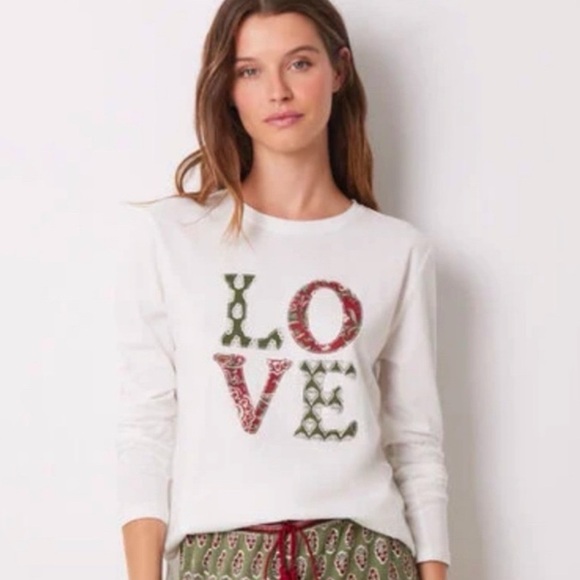 White Love Holiday Pajama Set with Top and Plaid Pants - Picture 10 of 13